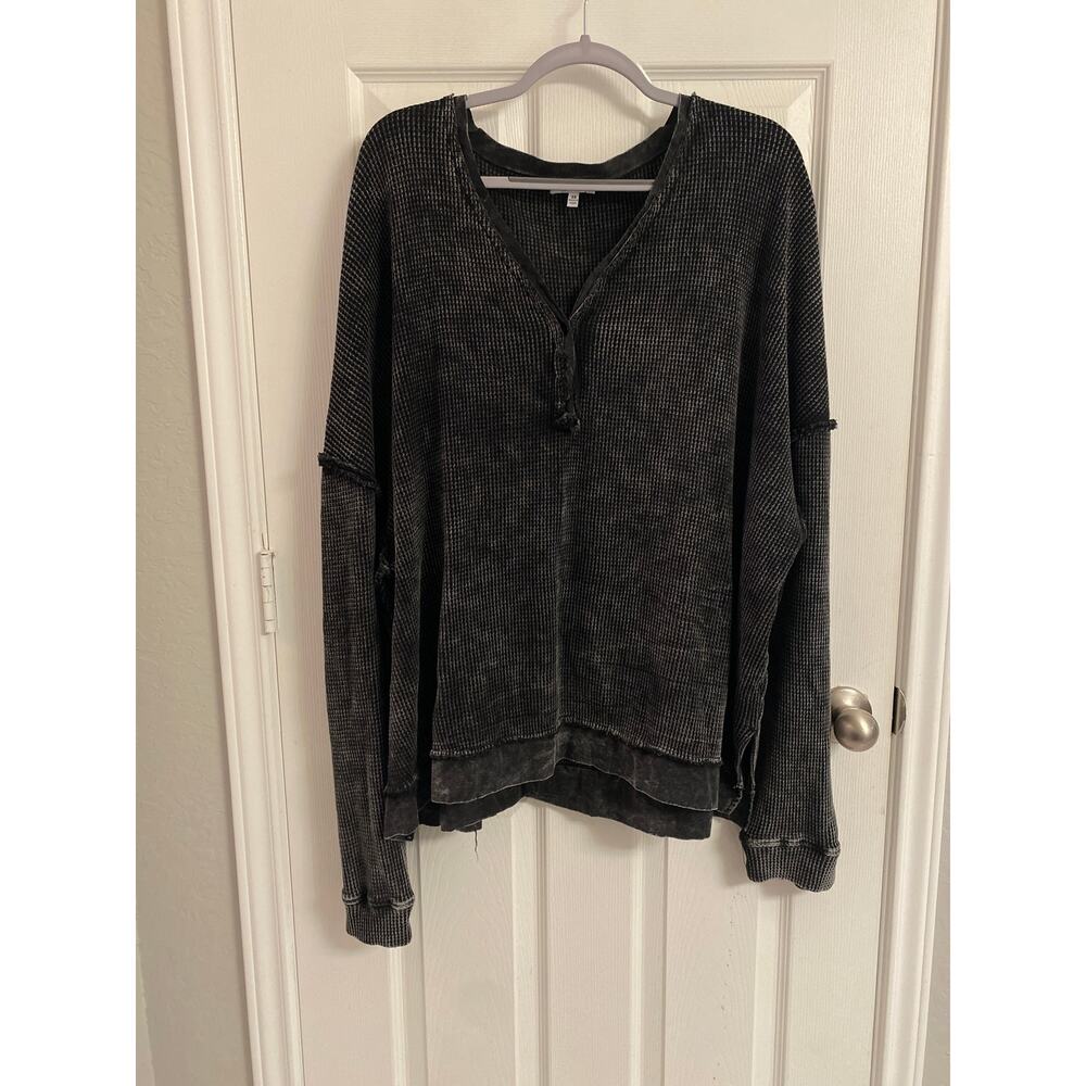 White Birch Whimsigoth Mineral Wash Waffle Knit Henley Pullover 3X Grunge Gorp